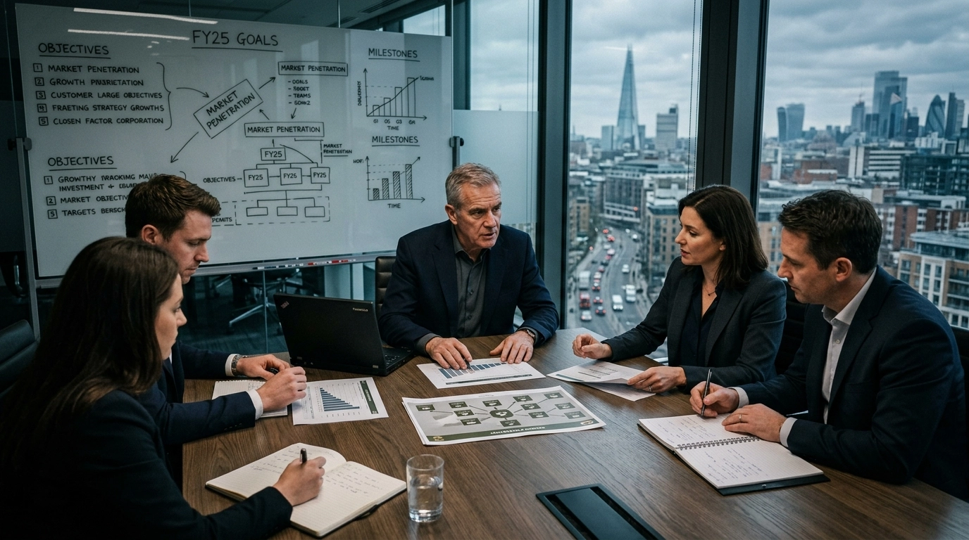 Professional business growth strategy showing military precision and structure.